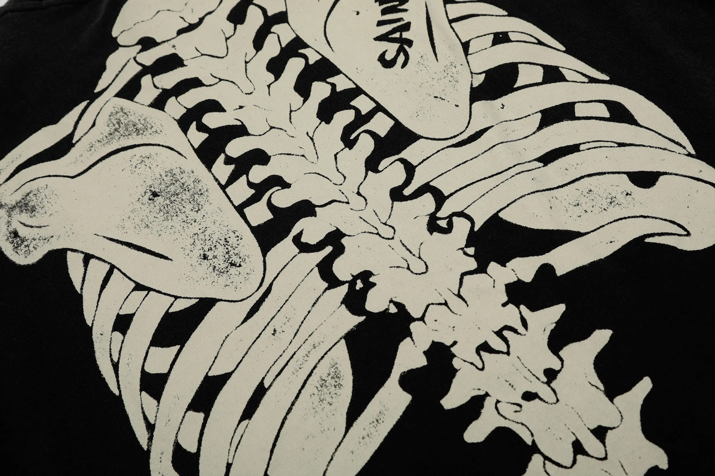Saint washed vintage skeleton short-sleeved T-shirt Color: washed black Wholesale price: 118 Size: M L XL XXL Style number: 2147